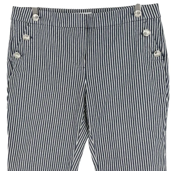 LOFT The Riviera Slim Pants Women 12P‎ Navy White Stripe Nautical Anchor Button - Image 3