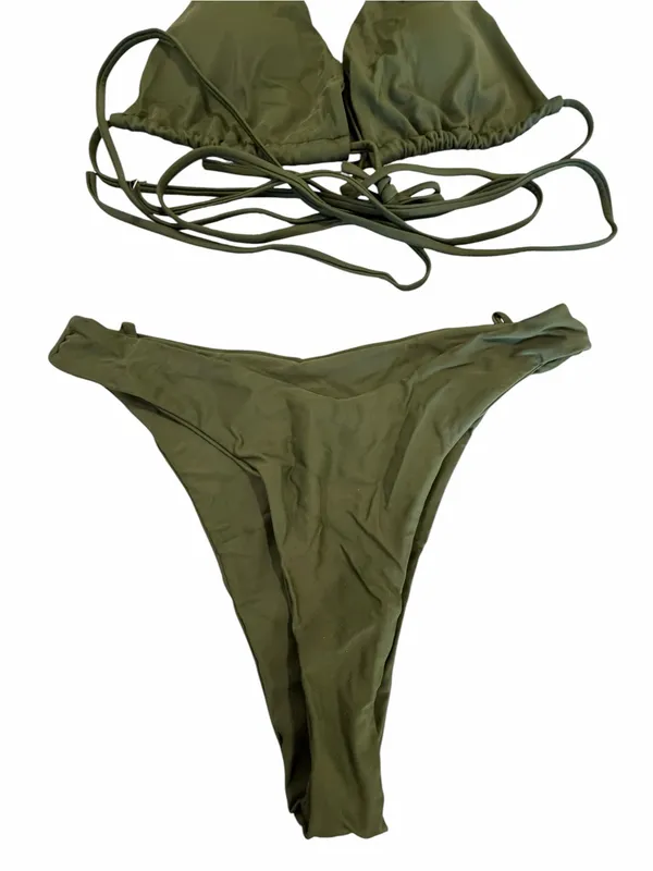 Women's Olive Green Two Piece Tiny Bikini Size Small #260250 - Image 3