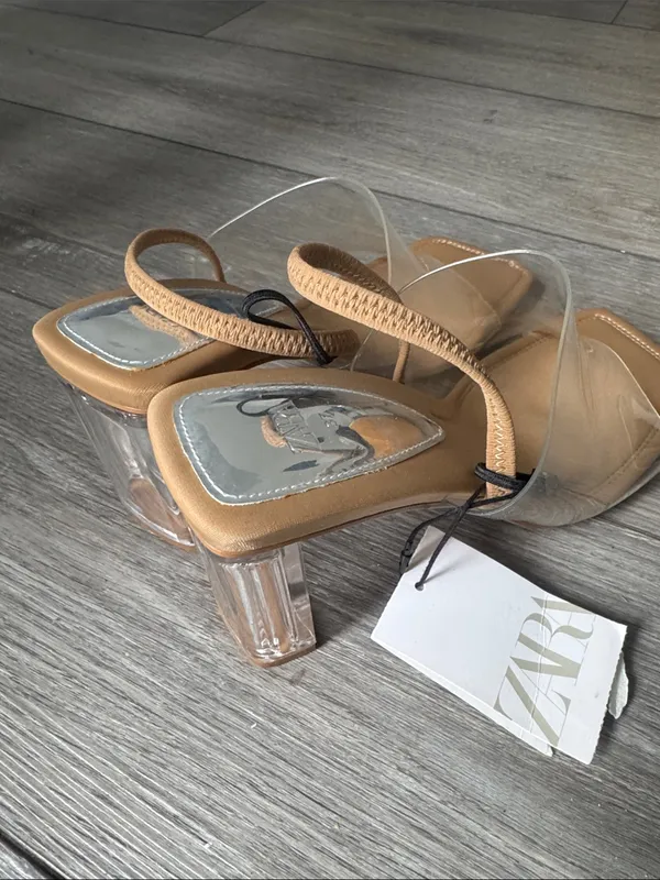 Zara Clear Vinyl Strap Slingback Heel in Tan - Image 3