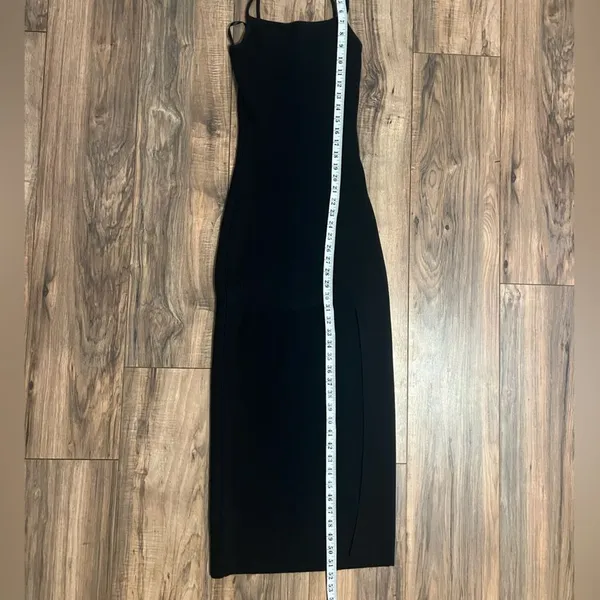 Abercrombie & Fitch Black Ribbed Asymmetrical Strappy Maxi Dress Small Tall - Image 9