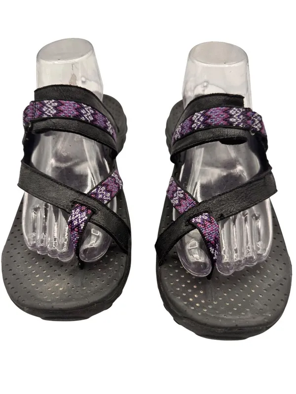 Skechers Size 9 Sandals Slight Adjustable Straps Black Purple Pattern - Image 5