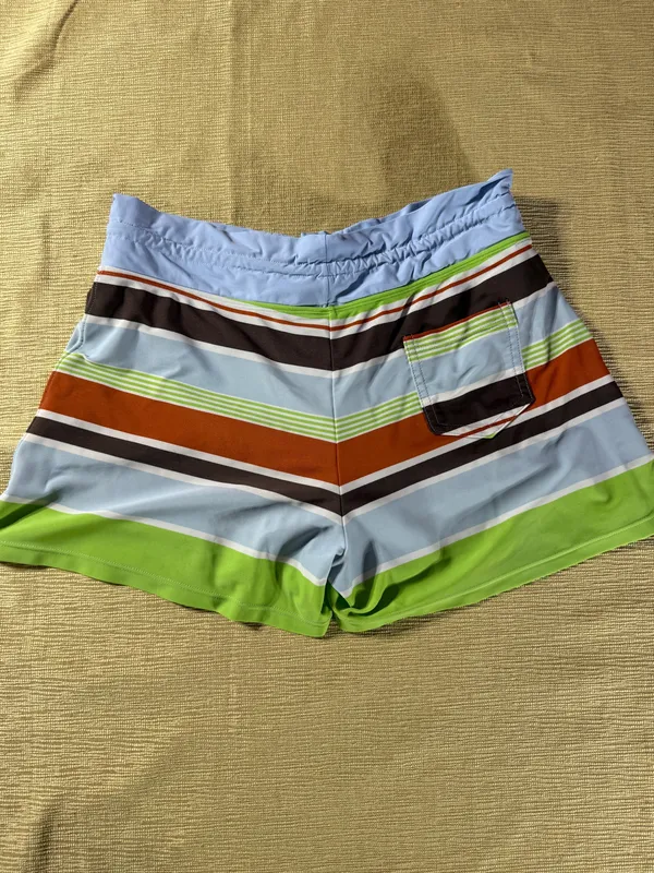 Athleta Women’s Size 8 Striped Board Shorts Swim Surf Blue Green Orange - Image 9