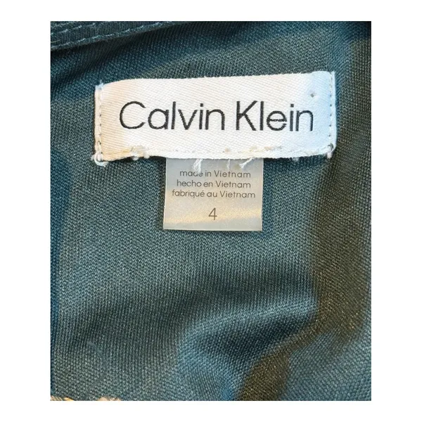 Calvin Klein Shift Dress Women 4 Green Gold Metallic Dot Long‎ Sleeve Tie Cuff - Image 7