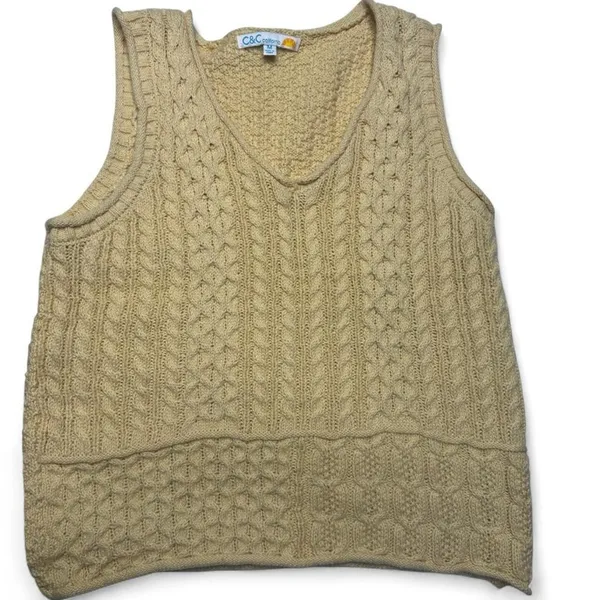 Yellow Cable Knit V-Neck Sweater Vest Preppy Light Academia Small - Image 6