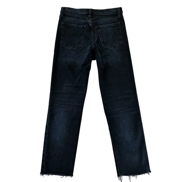 Banana Republic High-Rise Straight Jeans Dark Wash Raw Hem Button Fly‎ 442797 25 - Image 2