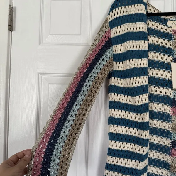 Elan Nara Crochet Blue Pink Multicolor Sweater Cardigan NWT - Image 5