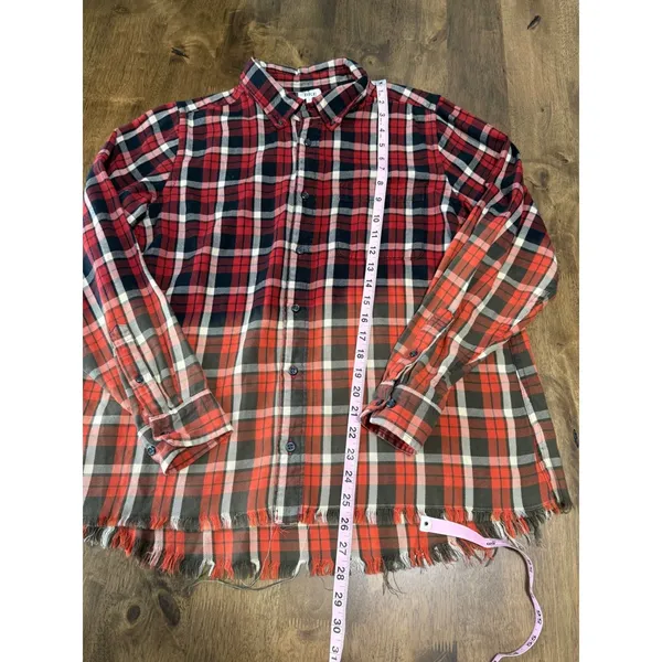 EUC Womens BKE Buckle Shirt Plaid Raw Edge Hem Boho Long Sleeve Button Up size M - Image 4