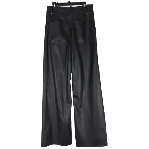 Zara Black Faux Leather Wide Leg Pants Pleat Front Trousers Edgy Office Size 2 - Image 4