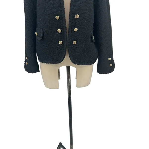 Zara Jacket Button Textured Tweed Gold‎ Button Open Cropped Black Blazer XXL - Image 6