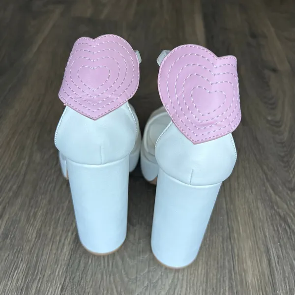 Olivia Miller White and Pink Amour Platform Heels Size 8 - Image 11
