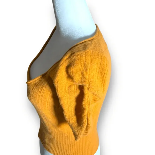 Free People Ava Cashmere Cropped Scoop Neck Sweater Short Sleeve‎ Goldenrod XS - Image 7