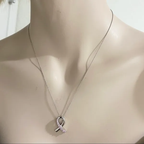 SAI 925 Pink Ribbon Cancer Sterling Silver 18” Necklace - Image 5