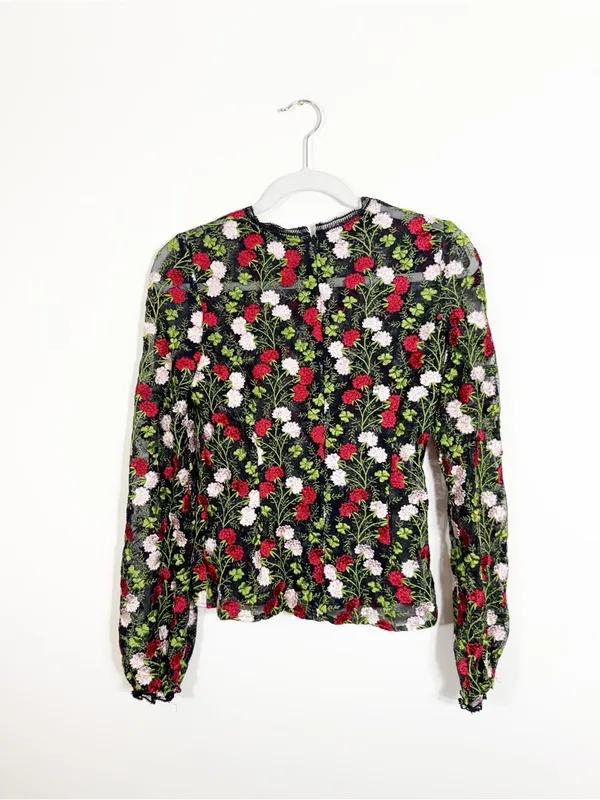 Alexis Aida Blouse in Embroidery Rose Blossom Floral Black Red Green White XS - Image 5