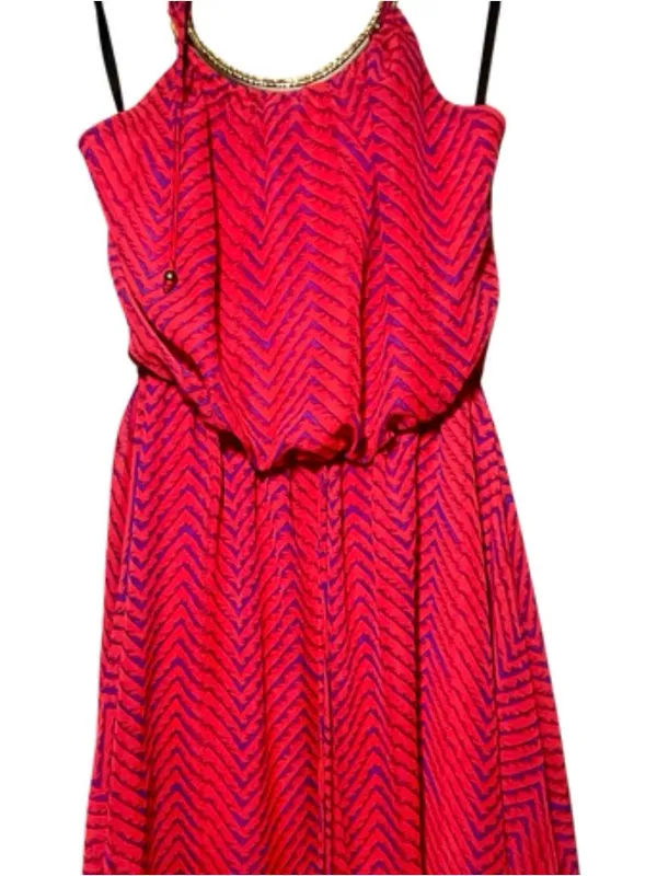 Hot Pink Midi Dress‎ - size Medium ~ Gold Jewelry Neckline - Image 2