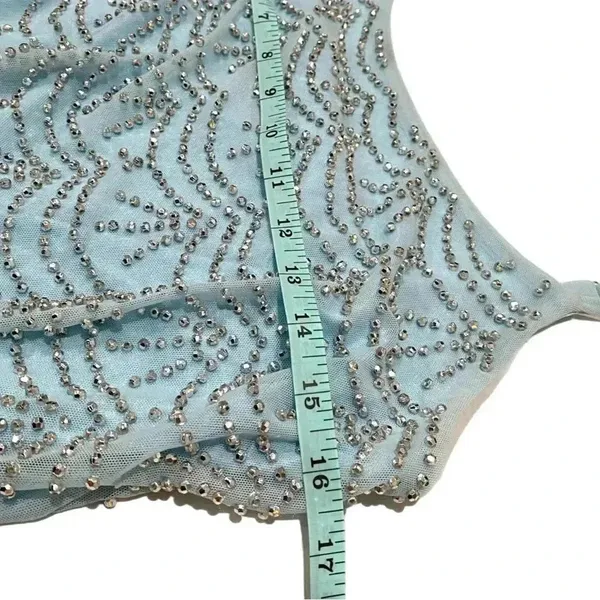 Xscape Rhinestone Beaded Tiered Formal Mini Dress Light Aqua Prom Homecoming 2 - Image 12