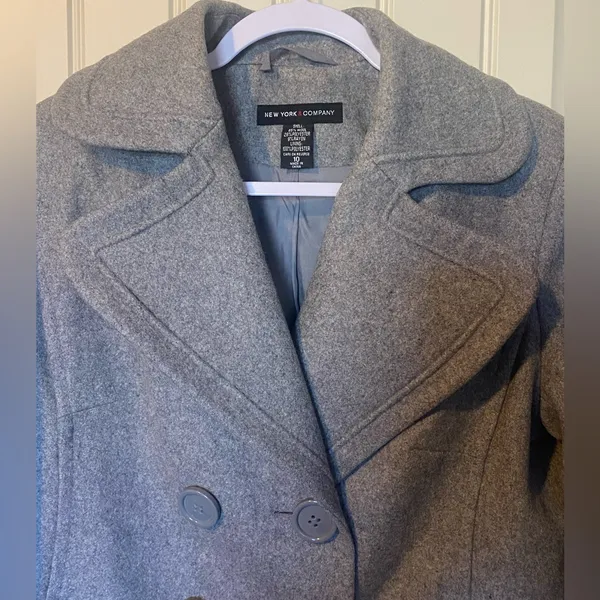 New York & Company Gray Button Down Wool Coat Peacoat - Image 5