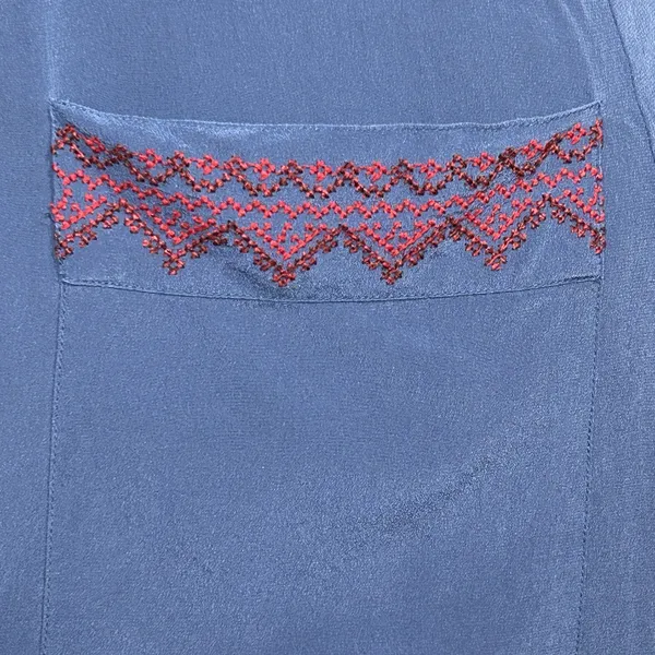 Madewell‎ 100% Silk Boho Geometric Embroidered Shift Dress Blue Red Size L - Image 5