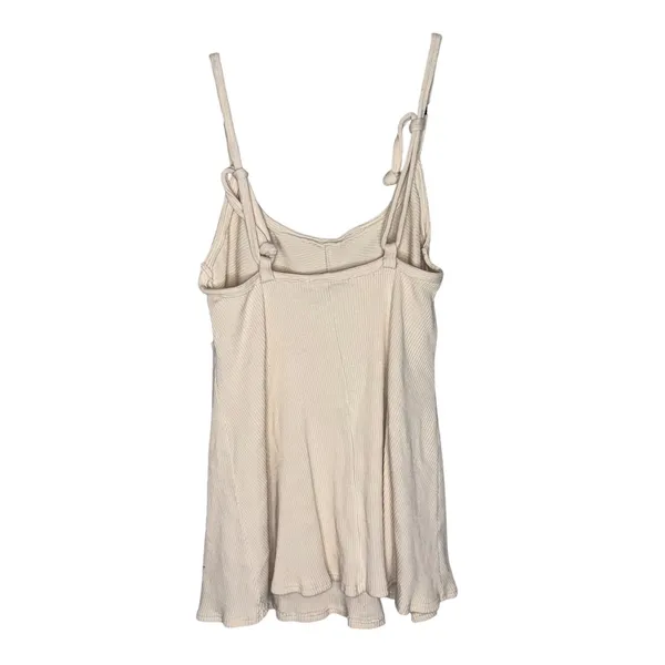 Free People FP Beach Ribbed Knit Babydoll Tank Dress Cream Tie Strap‎ Medium - Image 4
