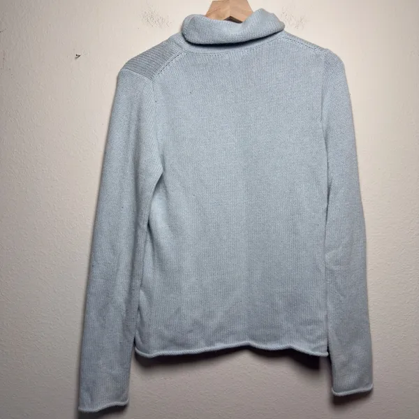 J.‎ Crew Women Cotton Cashmere Turtleneck Sweater Light Blue Roll Neck Fisherman - Image 6