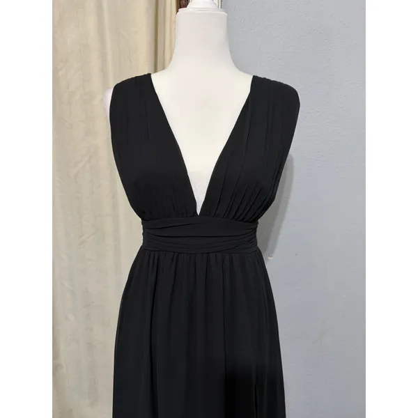 Lulus Maxi Dress XS Heavenly Hues Black Deep V-Neck Side Slit Gown Prom Romantic - Image 12