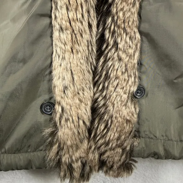 Abercrombie & Fitch Womens Hooded Puffer Vest Liner Olive Green Faux Fur Medium - Image 6