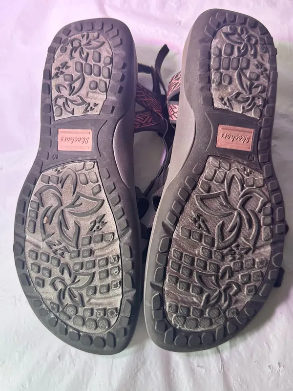 Skechers Brown Sandals with Pink Patterned Straps - Image 9