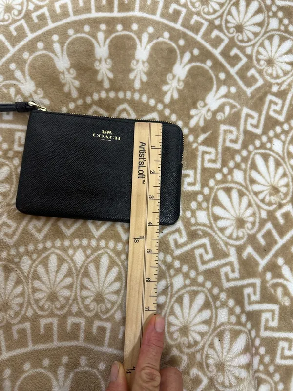 Coach Black Pebbled Leather Zip Wristlet with Gold Hardware - Image 10