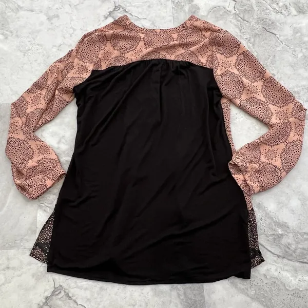 Black Rainn‎ Long Tunic Blouse Henley Peach Black Shirt Size Medium M Top - Image 2