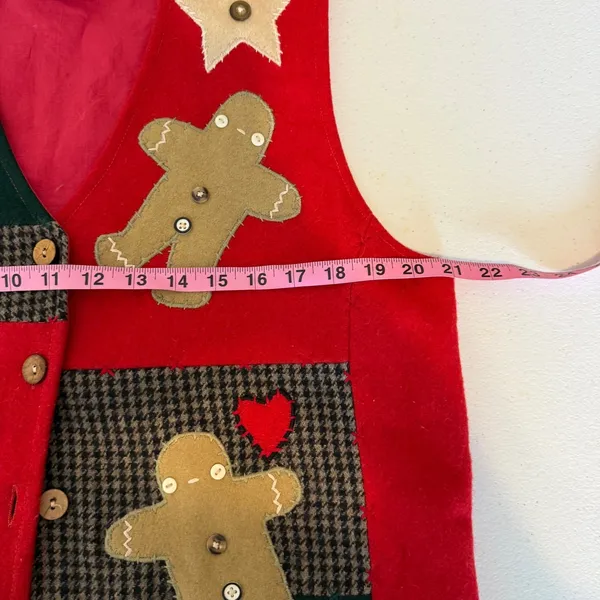 Keren Hart‎ Vintage Christmas Vest Patchwork Holiday Gingerbread Stars Women's L - Image 7