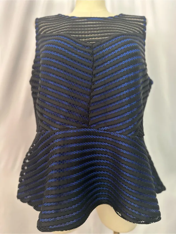 City Chic XXL Black & Royal Blue Mesh Stripe Peplum Top | Sheer Detail (1313) - Image 8