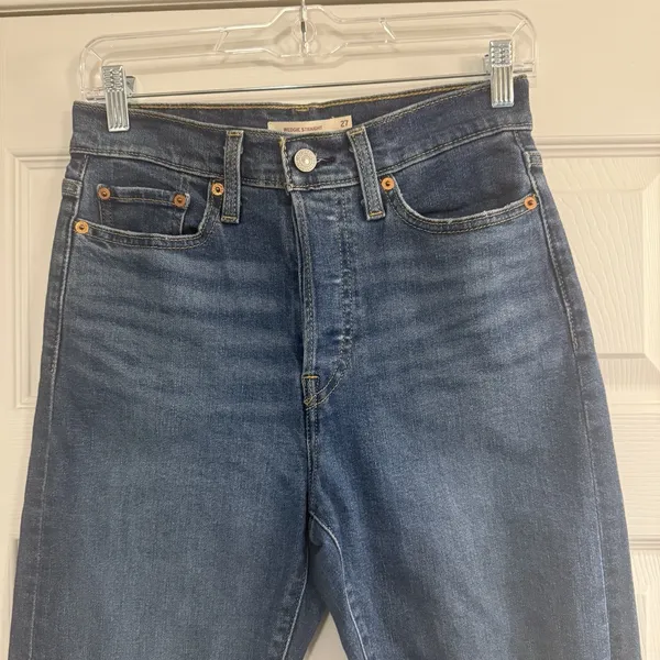 Levis‎ Jeans Womens 27 Wedgie Straight Blue Distressed Denim Stretch High Rise - Image 3