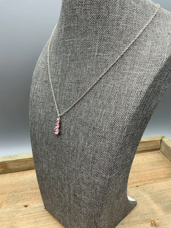 Korea Signed Silver Tone Pink Rhinestone Necklace - Image 2