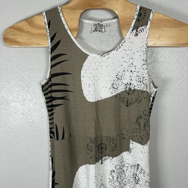 Parsley & Sage Cotton Stretch Midi Dress Womens Small Sleeveless Green‎ Palm Art - Image 2