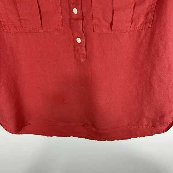J‎ Crew Baird McNutt Top Size 0 Womens Red Short Sleeve Shirt Linen Button Beach - Image 3