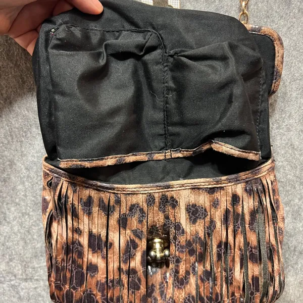 Chico's Animal Print Crossbody Bag Chain Strap Purse Faux Leather Fringe‎ - Image 13