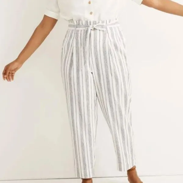 NWT Madewell Baltic Stripe Linen Cotton Paperbag Crop Pants 0 - Image 4