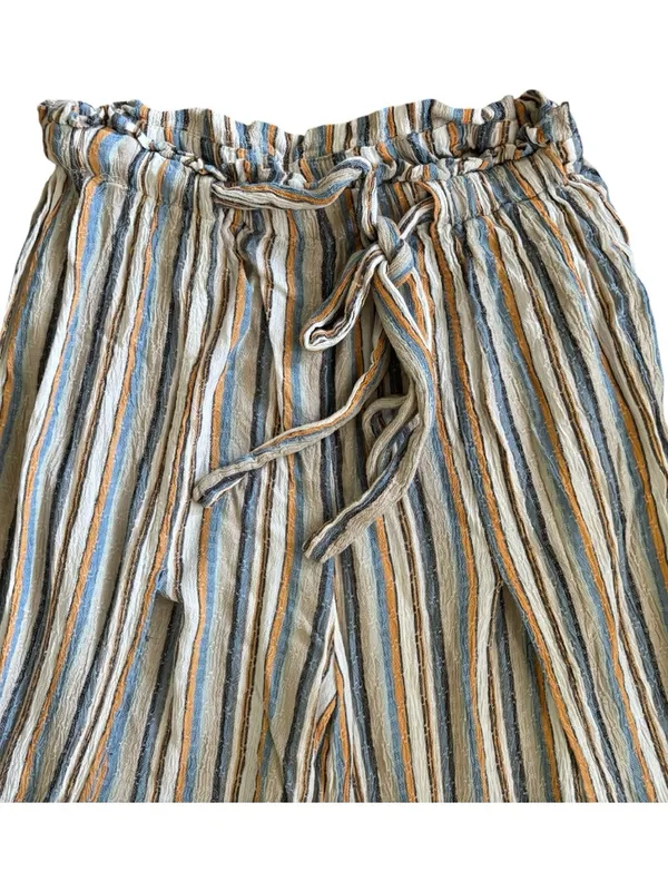 Angie Wide Leg Striped Palazzo Pant Sz L High Leg Splits Gauze Breezy Costal - Image 2