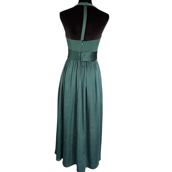 White by‎ Vera Wang Forest Green Halter V-Neck Maxi Gown Dress Size 0 - Image 4