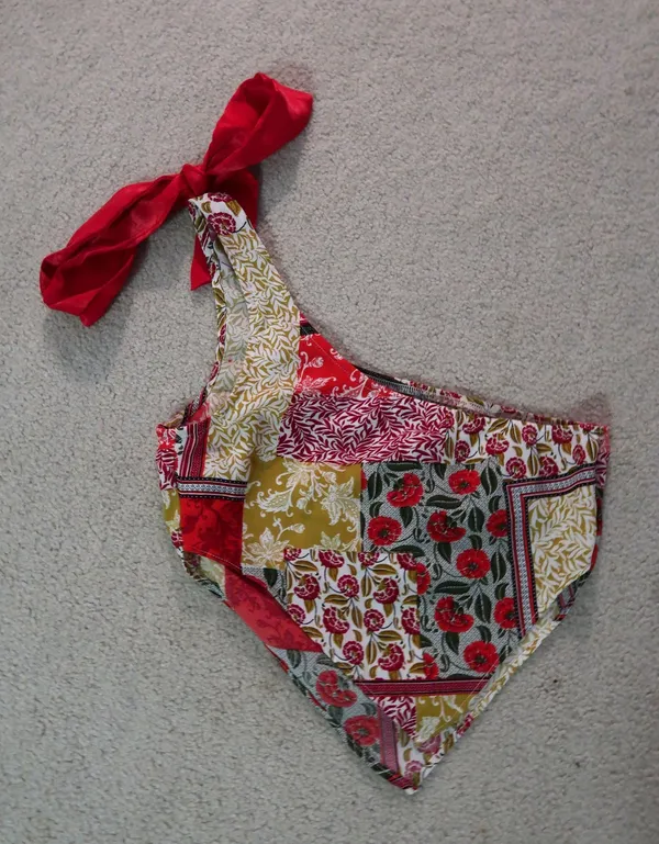One Shoulder Patterned Crop Top Red - Image 2