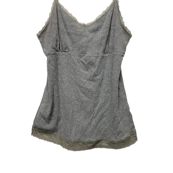 Faded Glory Cami Top Lace Trim Organic Cotton Blend Gray Tank Top Large Milkmaid - Image 3