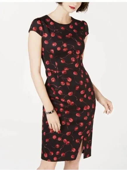 Betsey Johnson Cherry Print Dress 6 Coquette Cherrycore Retro Cap Sleeve Slit⁠ - Image 12