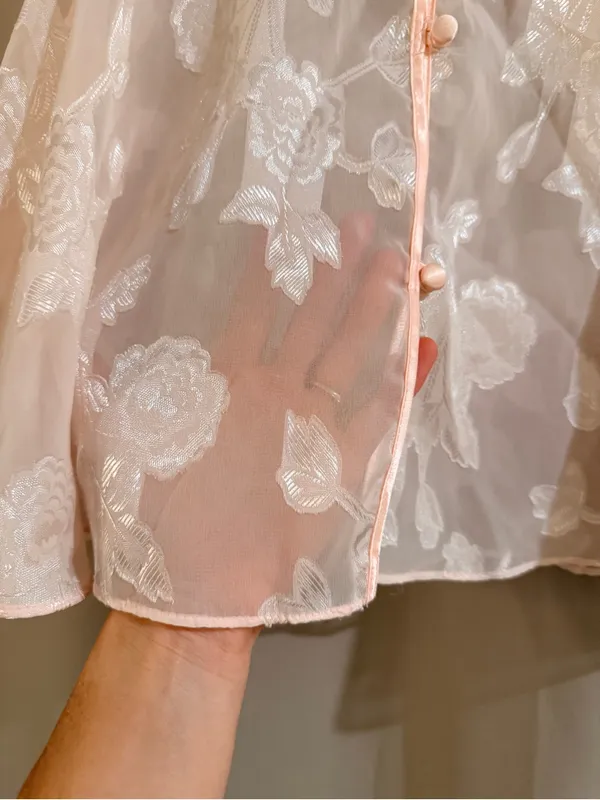 California Dynasty Delicate Sheer Floral Button-Front Top - Image 2