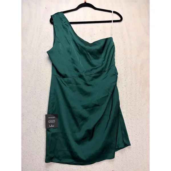 Lulus One Shoulder Dress Women Large Green Satin Ruched Cocktail Party - Image 9