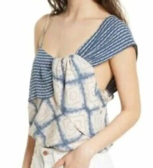 Free People ‘Call On Me’ asymmetrical strap blue boho ruffle tank, size small - Image 4