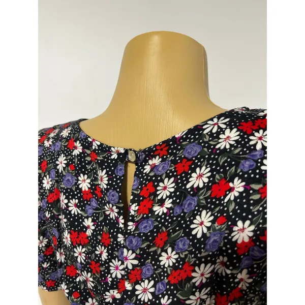 Vintage My Michelle Floral Polka Dot Lace Up Back Midi Dress 90s Black Red Sz 10 - Image 5