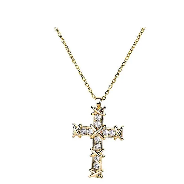 NEW Unisex 18k Gold Filled Plated Simulated‎ Diamond Cross Necklace, 16-18” - Image 5