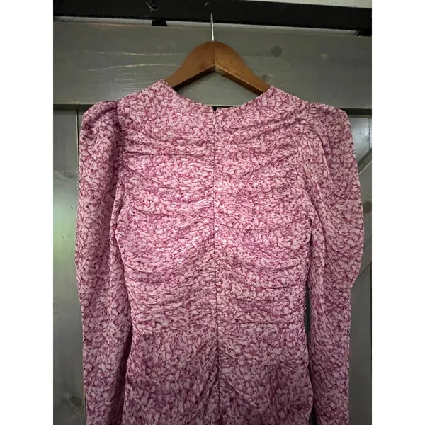 Bardot Pink Floral Ruched Mini Dress Keyhole Long Sleeve XS Fairycore Boho - Image 7