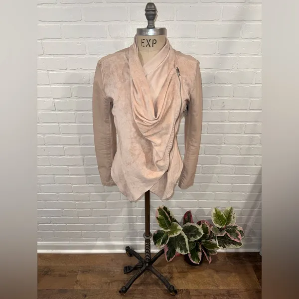Blank NYC Soft Pink Vegan Leather/Suede Asymmetrical Zip Drape Moto Jacket - Image 7