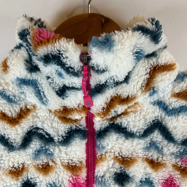 Eddie Bauer Womens Small Faux Fur Pullover‎ Aztec Print Quarter Zip Pink Trim - Image 8