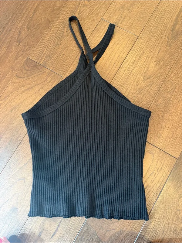 TLA Black Ribbed Fitness Halter Tank Top - Size Medium - C11-714 - Image 6